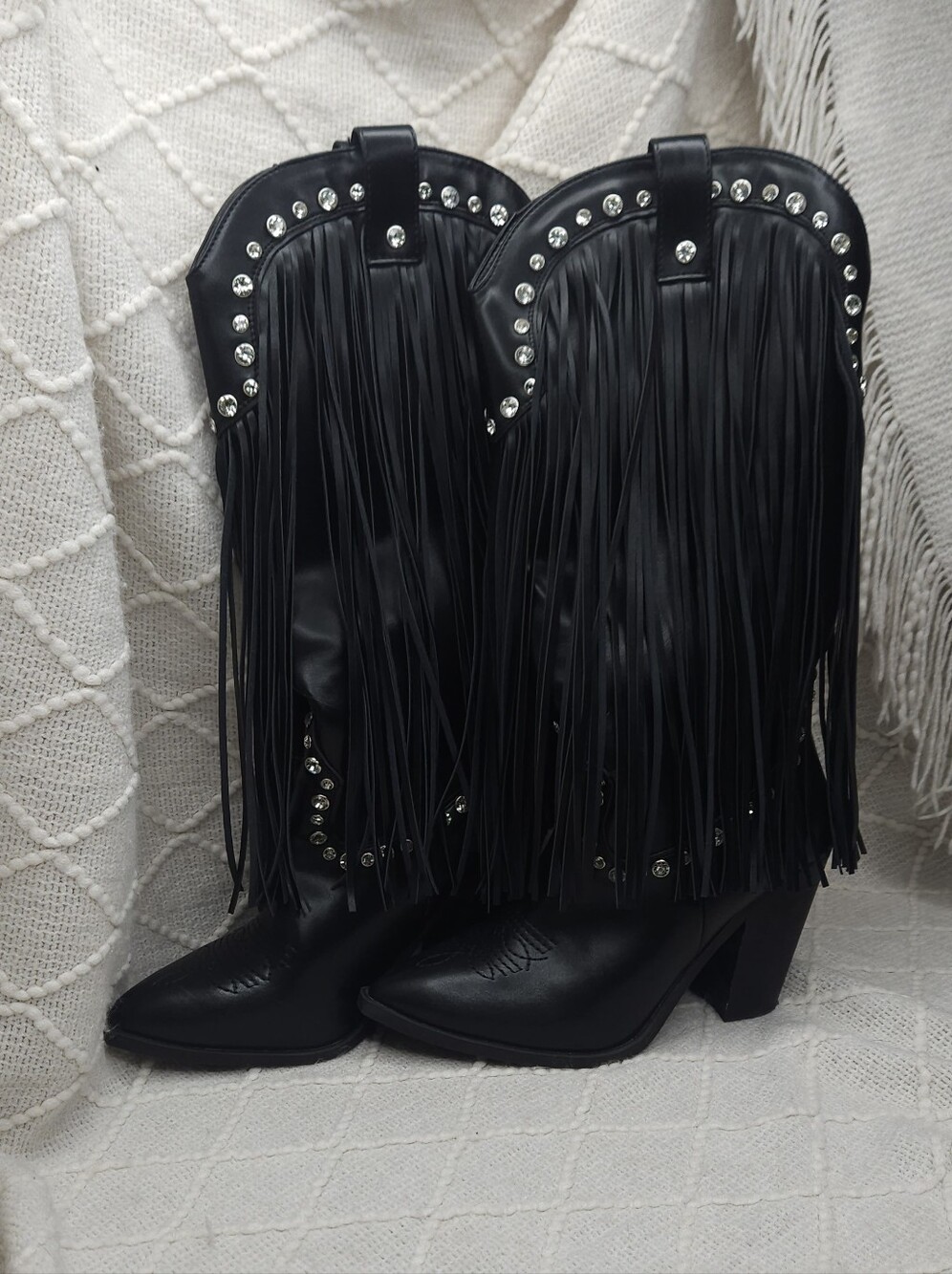 Forever 21 Fringe Studded Cowgirl Boots  | Women’s Size 8 - Picture 3 of 7